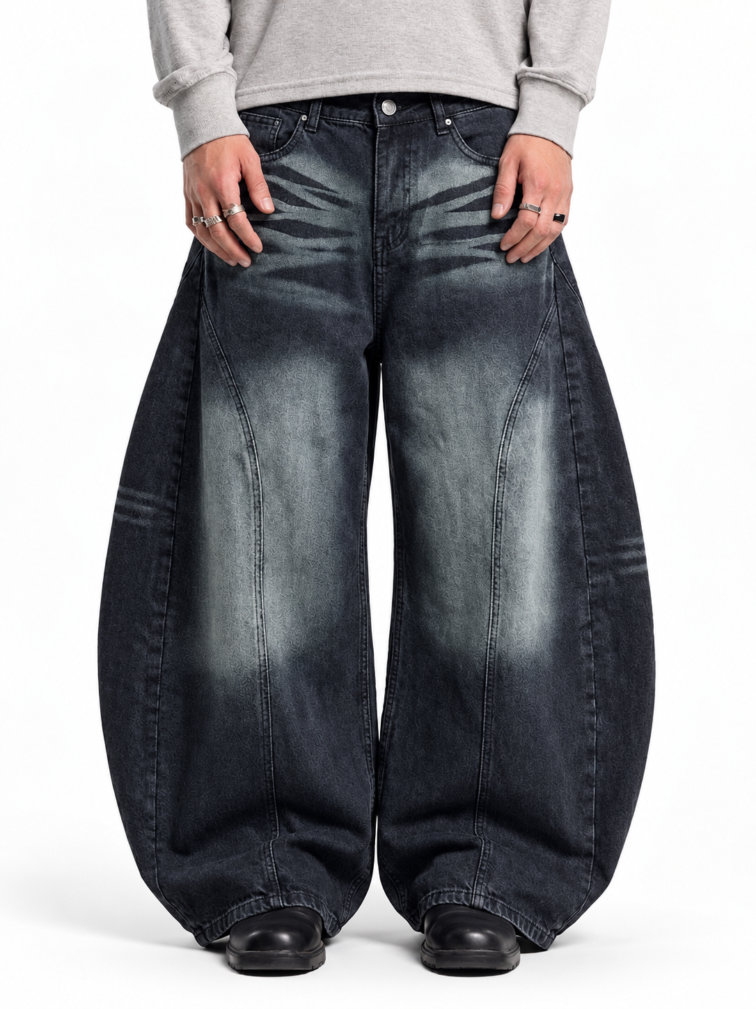Charcoal Black Overdyed Curve Baggy Jeans