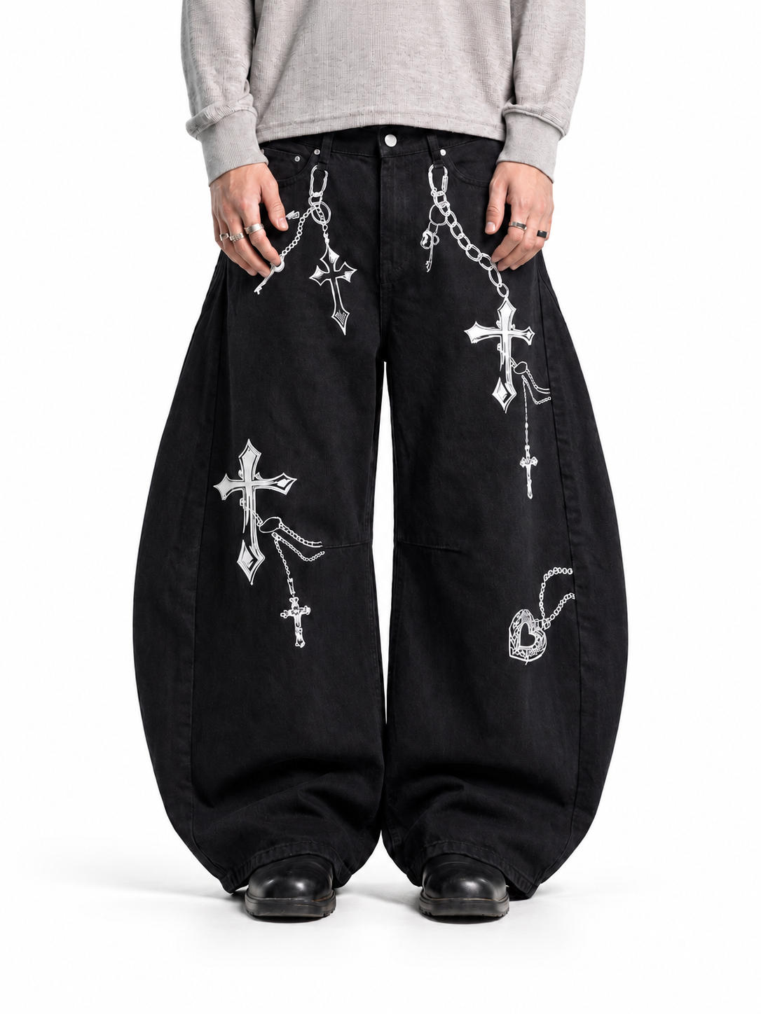 Chrome link cross oversized balloon jeans