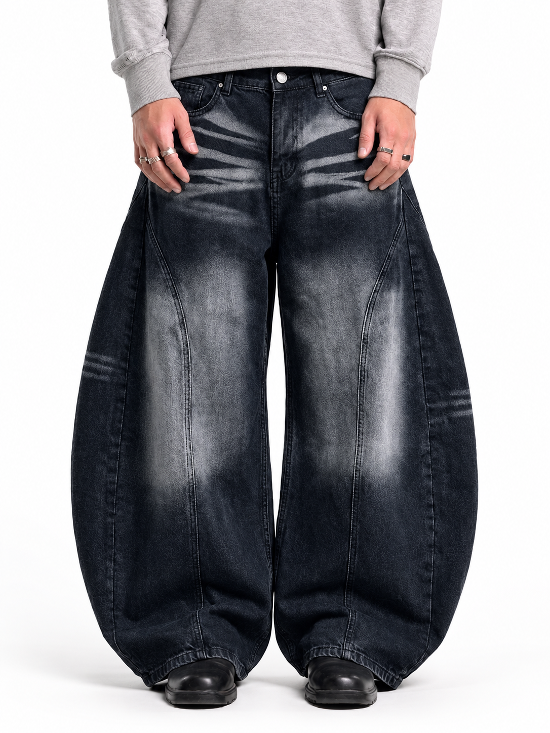 Faded Charcoal Black Curve Baggy Jeans