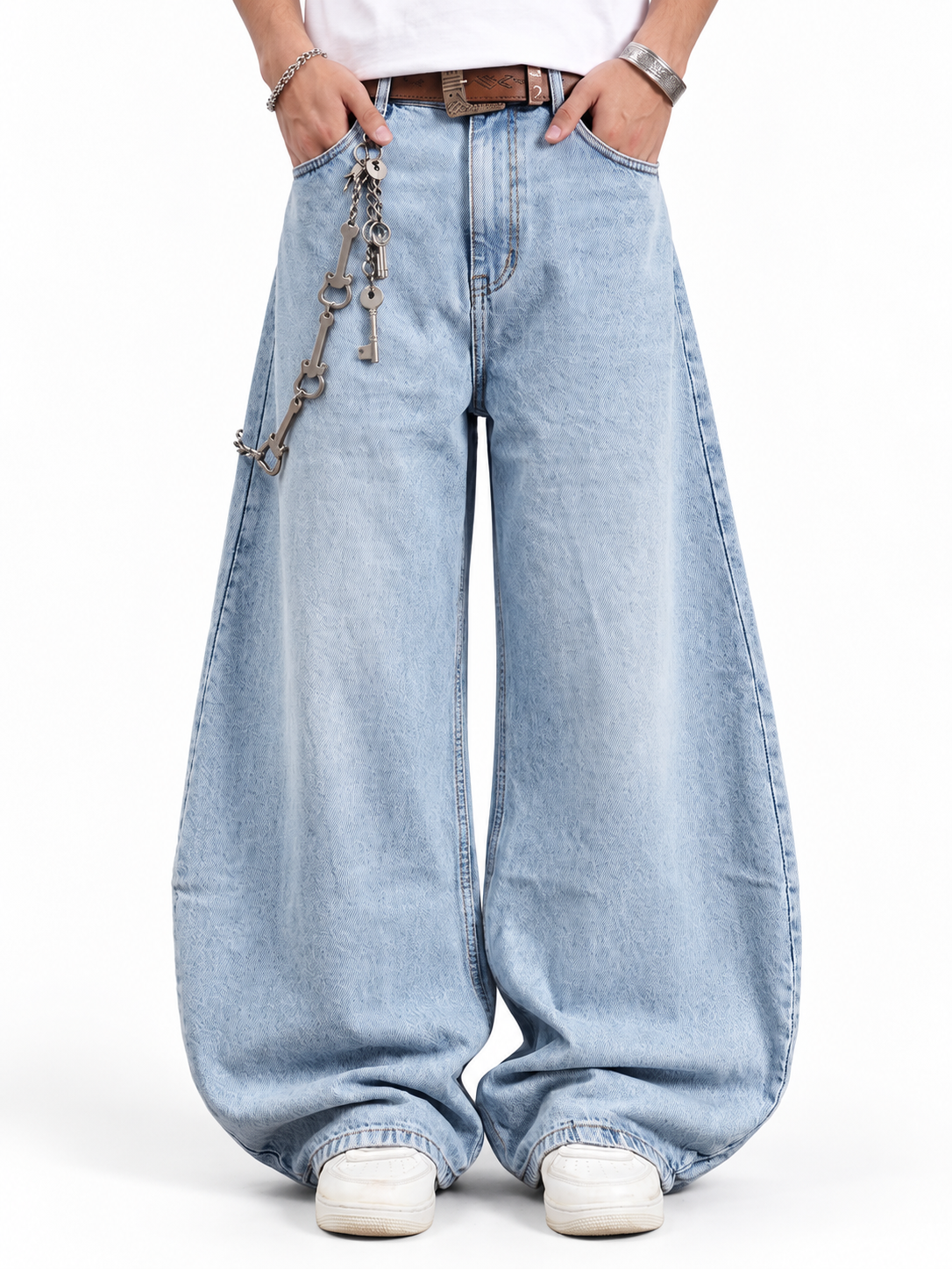 Light stone washed baggy jeans