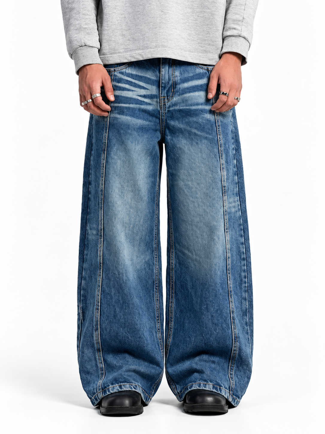 Panelled wide leg street wear jeans