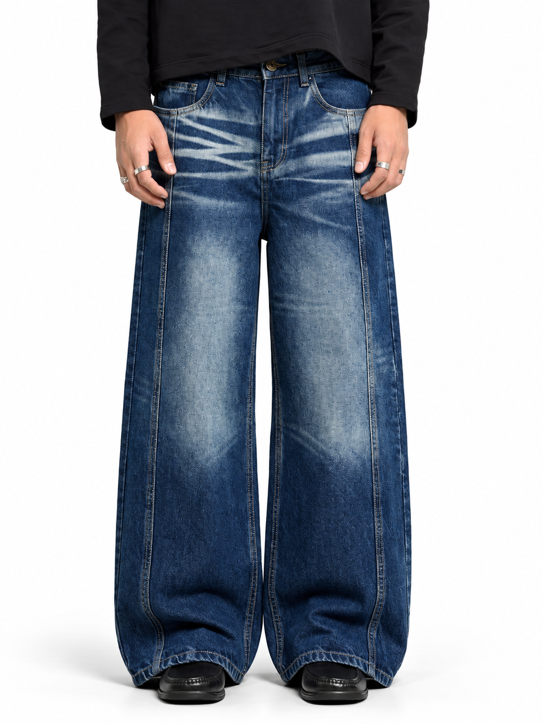 Wide-Leg Panel Detailed Distressed Jeans